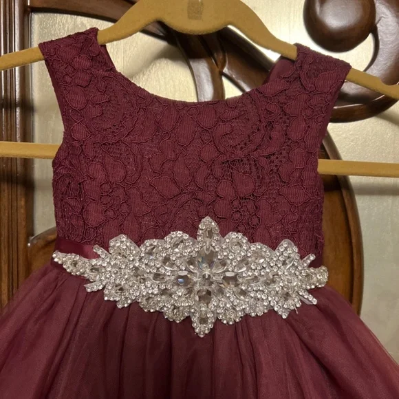 Burgundy Formal Dress With Heart Cutout Back- Girls